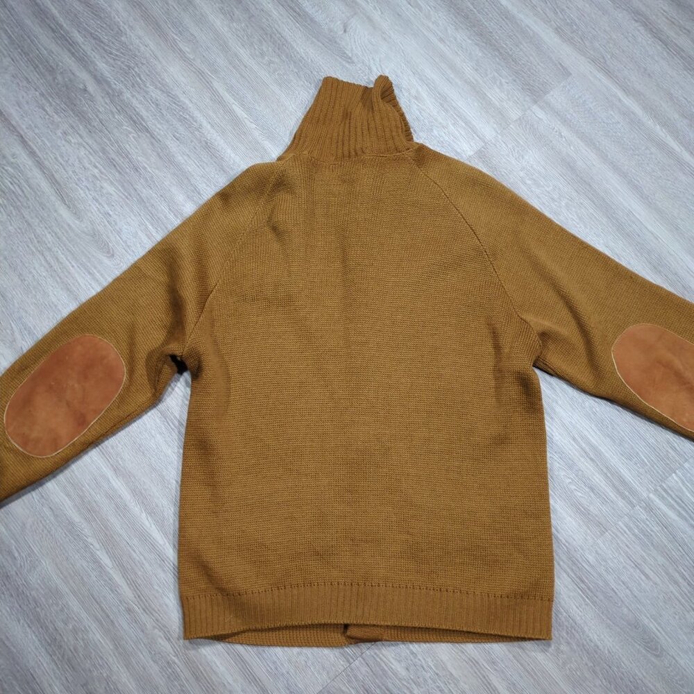 Vintage Tundra Cardigan Sweater Men's Medium Brown Knit Suede Elbow Patches 80s - Picture 13 of 16